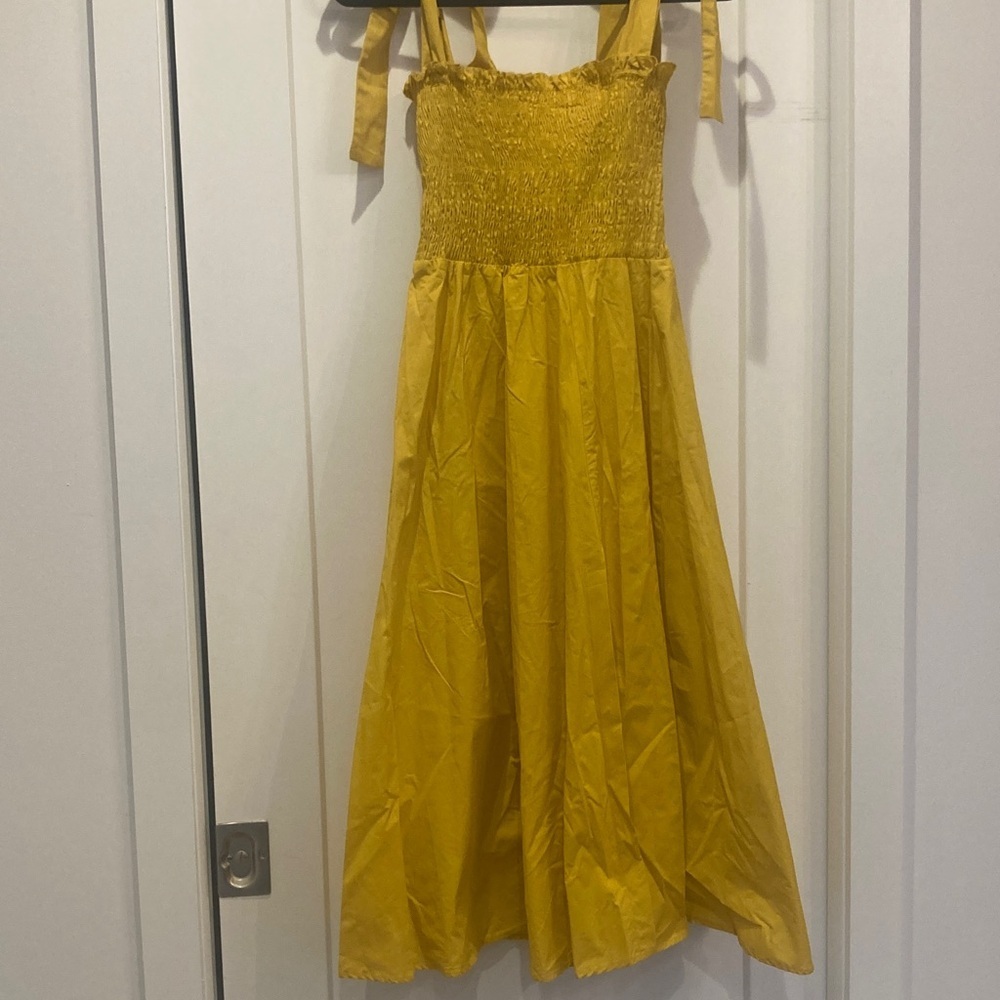 SHEIN Yellow Smocked Sundress with Tie Straps